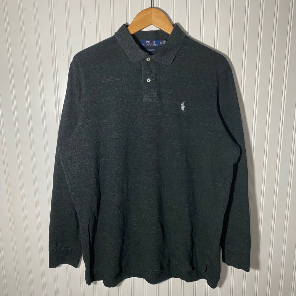 Polo Ralph Lauren Preppy Dark Grey Long Sleeve Polo Top Classic Fit Essential XL